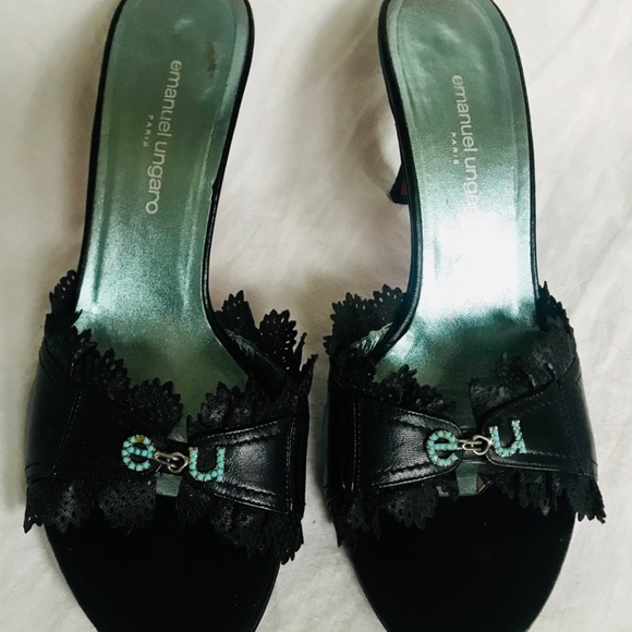 Emanuel Ungaro Black Kitten Heel Mule Sandal - Picture 4 of 8